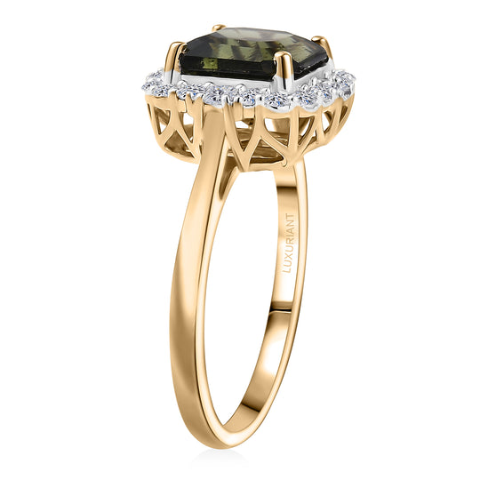 LUXURIANT (10-16 Werktage Lieferzeit) 3,45 ct. AAA Moldavit und Labor Diamant Ring in 417 Gold