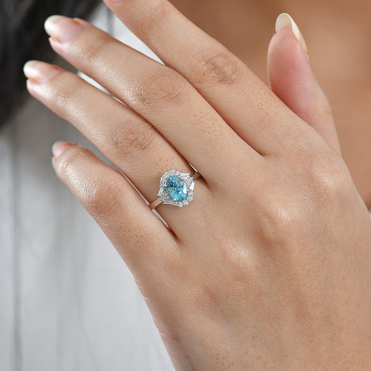 Luxuriant - AAA Blauer Zirkon, Lab Grown Diamant AGI zertifiziert Ring 417 Gold (Größe 18.00) ca. 2.50 ct