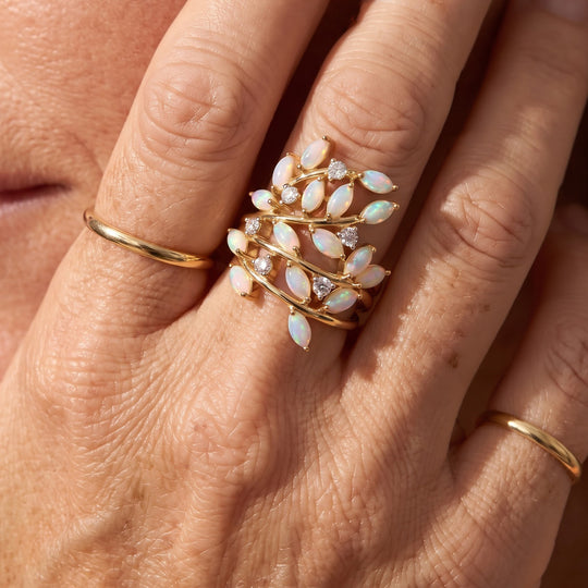 D'Joy AA Natürlicher, äthiopischer Welo Opal, Weißer Zirkon Ring 925 Silber 750 Gelbgold Vermeil (Größe 19.00) ca. 2.12 ct