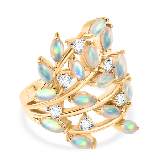 D'Joy AA Natürlicher, äthiopischer Welo Opal, Weißer Zirkon Ring 925 Silber 750 Gelbgold Vermeil (Größe 19.00) ca. 2.12 ct