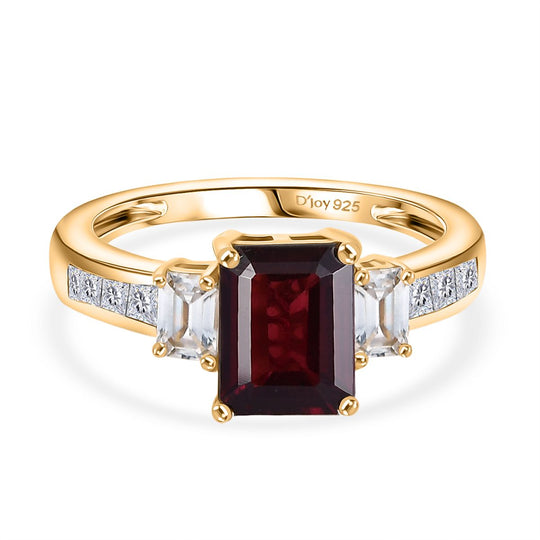 D'Joy Natürlicher Rhodolith Granat, Weißer Zirkon Ring 925 Silber vergoldet (Größe 20.00) ca. 3.19 ct