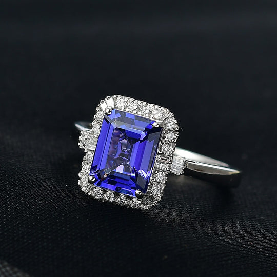 Rhapsody AAAA Tansanit, Weißer Diamant AGI zertifiziert Ring 950 Platin (Größe 17.00) ca. 3.00 ct