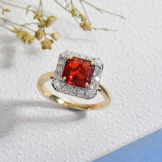 LUXURIANT (10-16 Werktage Lieferzeit) 2,43 ct. AAA Feueropal und Labor Diamant Ring in 417 Gold