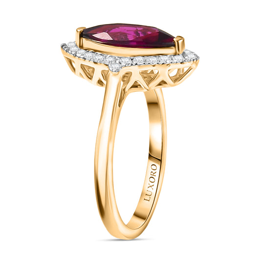 LUXORO AAA Radiant Ember Granat, Weißer Diamant Ring 417 Gold (Größe 20.00) (10-16 Werktage Lieferzeit) ca. 3,22 ct