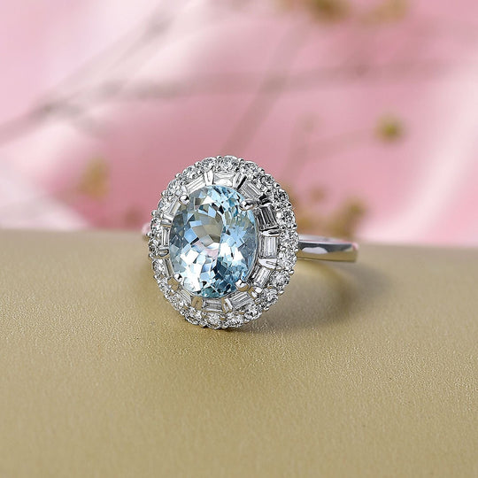 Luxuriant - AAA Aquamarin, Lab Grown Diamant AGI zertifiziert Ring 417 Gold (Größe 17.00) (10-16 Werktage Lieferzeit) ca. 3.03 ct