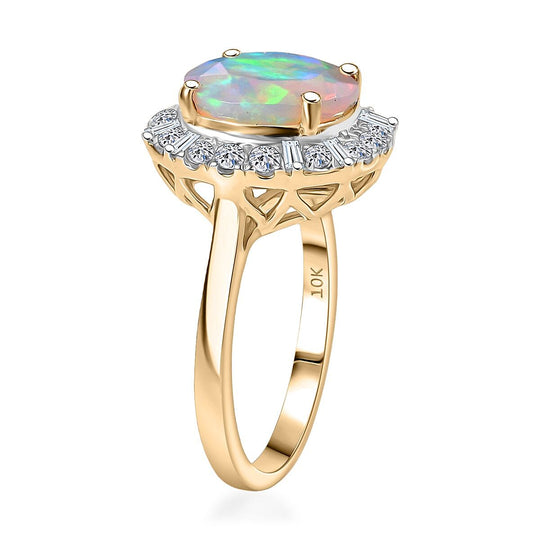 Luxuriant - AAA Natürlicher, äthiopischer Welo Opal, Lab Grown Diamant SI-GH Ring, AGI zertifiziert und geprüft, 417 Gelbgold (Größe 16.50) ca. 2.69 ct
