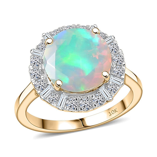 Luxuriant - AAA Natürlicher, äthiopischer Welo Opal, Lab Grown Diamant SI-GH Ring, AGI zertifiziert und geprüft, 417 Gelbgold (Größe 16.50) ca. 2.69 ct
