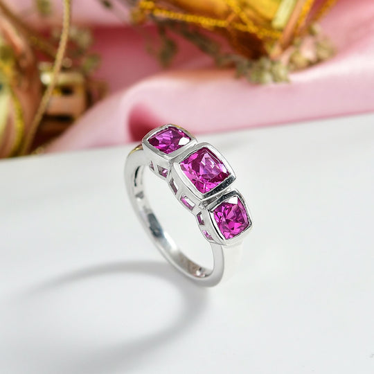 AAA Lab Grown Rosa Saphir Ring 925 Silber platiniert (Größe 20.00) ca. 2.94 ct