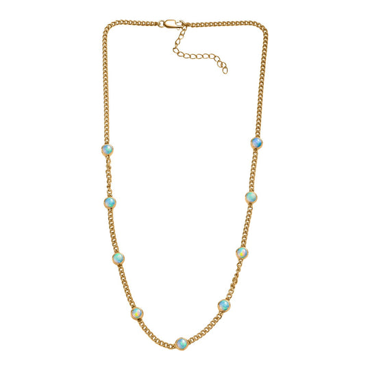 D'Joy AA Natürlicher, äthiopischer Welo Opal Halskette ca. 45 cm + 5 cm Extender, 925 Silber 750 Gelbgold Vermeil ca. 3,11 ct.
