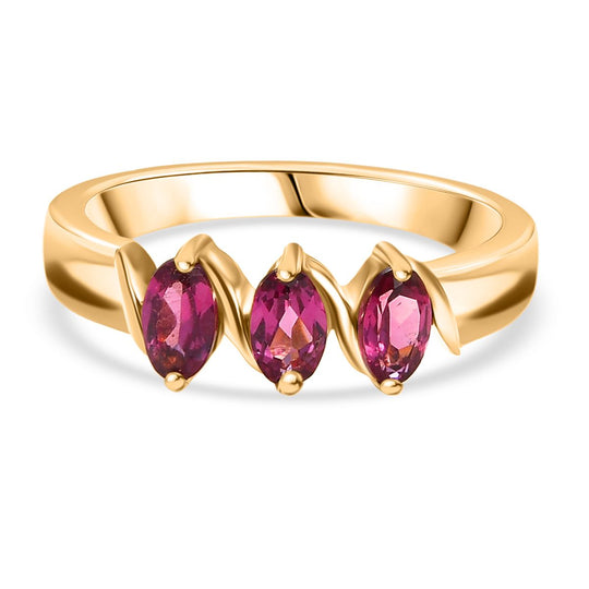 D'Joy Natürlicher Rhodolith Granat Ring 925 Silber 750 Gelb Vergoldet (Größe 20.00) ca. 0.91 ct