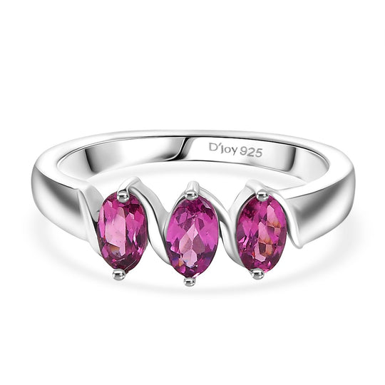 D'Joy Natürlicher Rhodolith Granat Ring 925 Silber 750 Gelb Vergoldet (Größe 20.00) ca. 0.91 ct