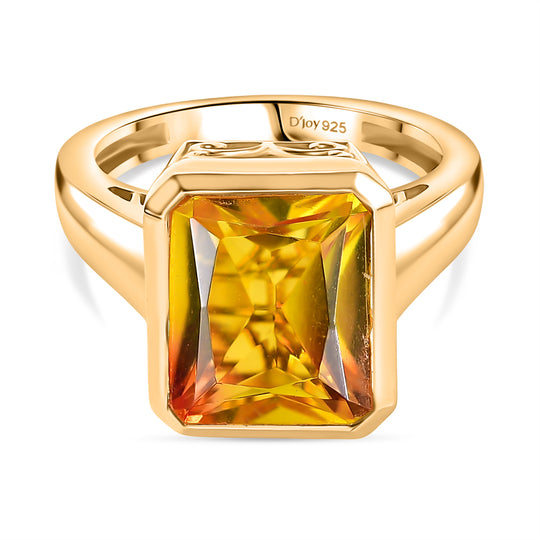 D'Joy - Sonnenfeuer-Design Sphaleros-Quarz Ring, 925 Silber 750 Gelb vergoldet (Größe 18.00) ca. 6.27 ct