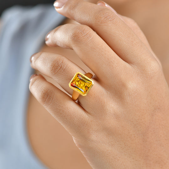 D'Joy - Sonnenfeuer-Design Sphaleros-Quarz Ring, 925 Silber 750 Gelb vergoldet (Größe 18.00) ca. 6.27 ct