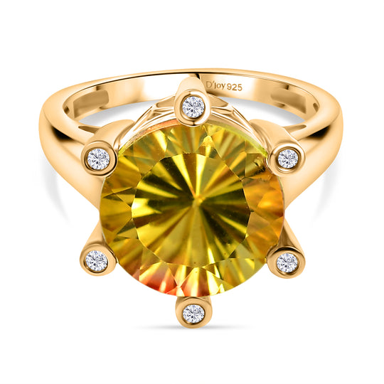 D'Joy - Sonnenfeuer-Design Sphaleros Quarz-Triplette, Weißer Zirkon Ring 925 Silber 750 Gelbgold Vermeil (Größe 17.00) ca. 7.93 ct