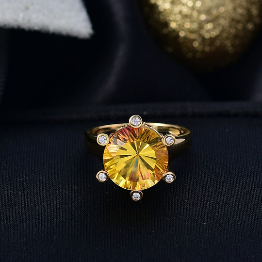 D'Joy - Sonnenfeuer-Design Sphaleros Quarz-Triplette, Weißer Zirkon Ring 925 Silber 750 Gelbgold Vermeil (Größe 17.00) ca. 7.93 ct