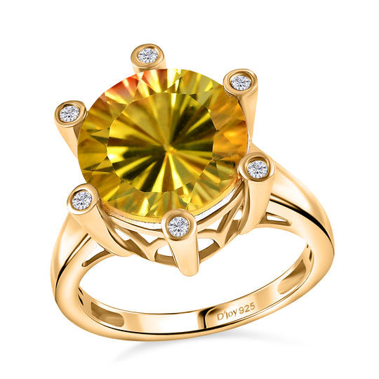D'Joy - Sonnenfeuer-Design Sphaleros Quarz-Triplette, Weißer Zirkon Ring 925 Silber 750 Gelbgold Vermeil (Größe 17.00) ca. 7.93 ct
