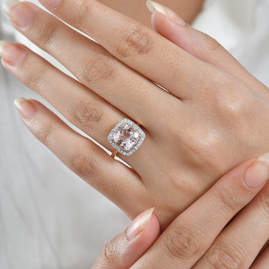LUXORO AAA Rosa Morganit, Weißer Diamant AGI zertifiziert Ring 417 Gold (Größe 18.00) ca. 3.26 ct