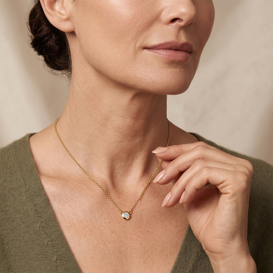 LUXURIANT SI-GH Labor Diamant 45cm Halskette, 925 Silber 750 Gelbgold Vermeil - 0,20 ct.