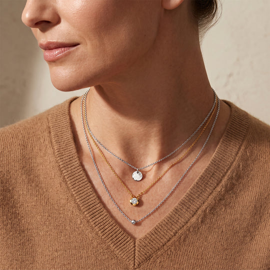 LUXURIANT SI-GH Labor Diamant 45cm Halskette, 925 Silber 750 Gelbgold Vermeil - 0,20 ct.