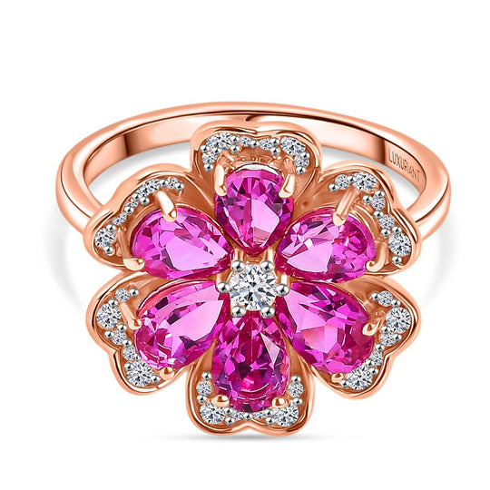 AAA Lab Grown Rosa Saphir, Moissanit Ring 925 Silber 750 Roségold Vermeil (Größe 20.00) ca. 3.95 ct