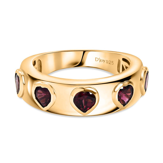 D'Joy AA Natürlicher Rhodolith Granat Ring 925 Silber 750 Gelb Vergoldet (Größe 20.00) ca. 1.57 ct