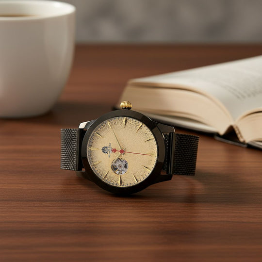LUXUS SAMMLER EDITION - William Hunt Uhr, SEIKO AUTOMATIK Uhrwerk, Saphir Glashäuser, 5 ATM, Goldfarbene Edelstahl Armband
