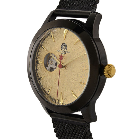 LUXUS SAMMLER EDITION - William Hunt Uhr, SEIKO AUTOMATIK Uhrwerk, Saphir Glashäuser, 5 ATM, Goldfarbene Edelstahl Armband
