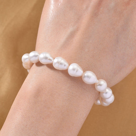 Weiße Süßwasser Perle (9-10 mm) Armband Flexibles