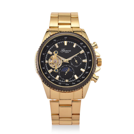 GENOA TIME - Bicolor-Armbanduhr, Reiner Edelstahl, silber-goldfarben, Automatik, 3 ATM wasserdicht