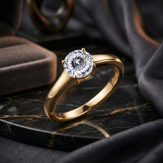 D'Joy 120 Facetten Moissanit Ring 925 Silber vergoldet (Größe 20.00) ca. 0,78 ct