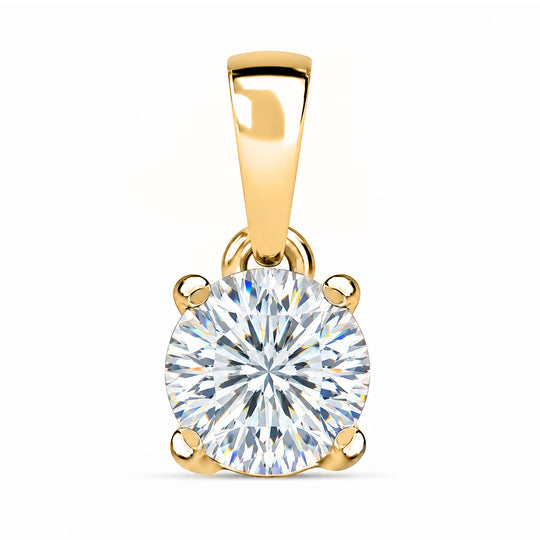 D'Joy 120 Facetten Moissanit Solitär Anhänger, 925 Silber vergoldet - 0,78 ct.