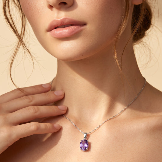 Rose De France Amethyst (Oval 8x6mm) Anhänger 925 Silber rhodiniert ca. 1.13 ct