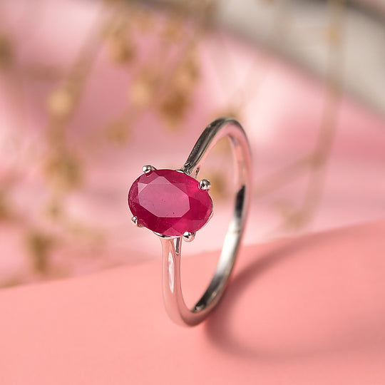 Afrikanischer Rubin (Fissure gefüllt) Ring 925 Silber rhodiniert (Größe 20.00) ca. 1,55 ct