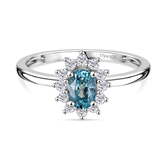 D'Joy Blauer Zirkon, Weißer Zirkon Ring 925 Silber rhodiniert (Größe 20.00) ca. 1,07 ct