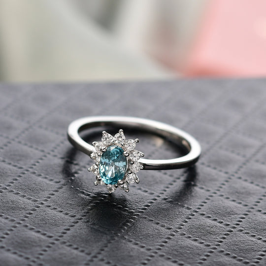 D'Joy Blauer Zirkon, Weißer Zirkon Ring 925 Silber rhodiniert (Größe 20.00) ca. 1,07 ct
