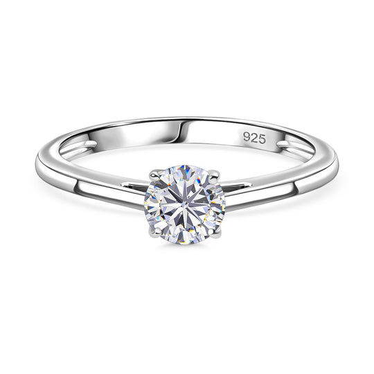 Moissanit Ring 925 Silber rhodiniert (Größe 20.00) ca. 0,46 ct