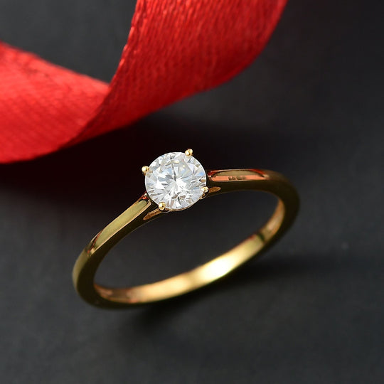 Moissanit Ring 925 Silber 750 Gelb Vergoldet (Größe 21.00) ca. 0,46 ct