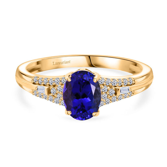 AAA Tansanit, Lab Grown Diamant Ring 375 Gold (Größe 17.00) ca. 1.53 ct