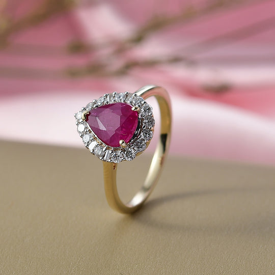 LUXURIANT (10-16 Werktage Lieferzeit) 2,06 ct. AAA natürlicher Mosambik Rubin und Labor Diamant Ring in 417 Gold