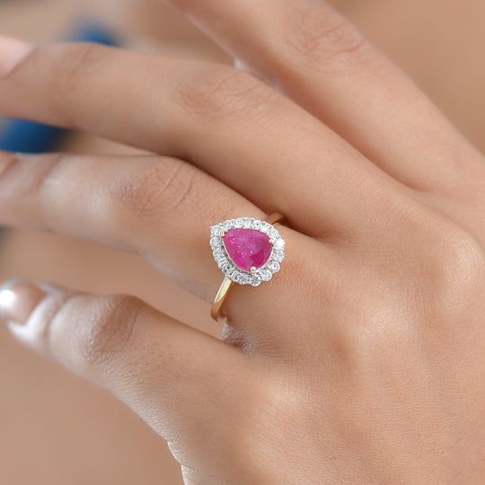 LUXURIANT (10-16 Werktage Lieferzeit) 2,06 ct. AAA natürlicher Mosambik Rubin und Labor Diamant Ring in 417 Gold