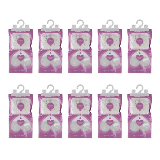 HOME SMART - Hängender Luftentfeuchter Beutel Set 10 Stück, Lavendelduft, 220 g Calciumchlorid Feuchtigkeitsabsorber, für Kleiderschrank und Aufbewahrungsräume, 30 x 16 cm