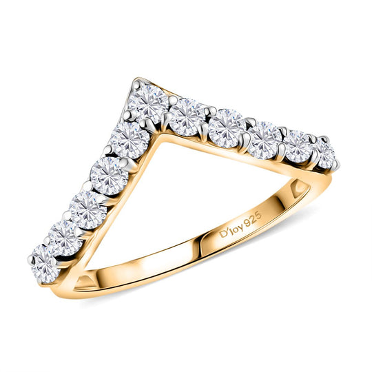 D'Joy Moissanit Ring 925 Silber 750 Gelb Vergoldet (Größe 17.00) ca. 0,68 ct
