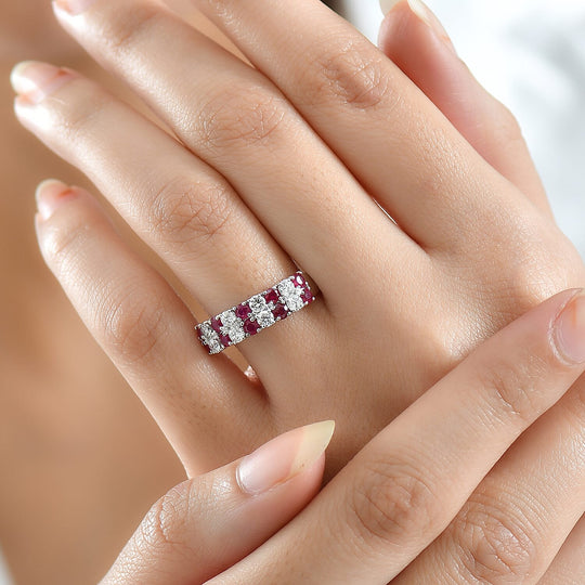 Luxuriant - AAA Natürlicher Mosambik-Rubin, Lab Grown Diamant AGI zertifiziert Ring 417 Gold (Größe 19.00) ca. 1.51 ct