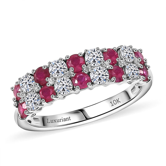 Luxuriant - AAA Natürlicher Mosambik-Rubin, Lab Grown Diamant AGI zertifiziert Ring 417 Gold (Größe 19.00) ca. 1.51 ct