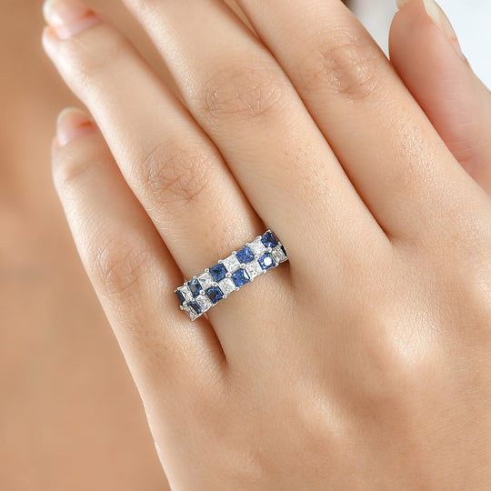 Luxuriant - AAA Ceylon-Saphir, Lab Grown Diamant AGI zertifiziert Ring 417 Gold (Größe 18.00) ca. 2.20 ct