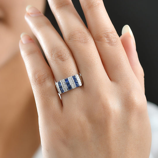 Luxuriant - AAA Ceylon-Saphir, Lab Grown Diamant AGI zertifiziert Ring 417 Gold (Größe 18.00) ca. 1.40 ct