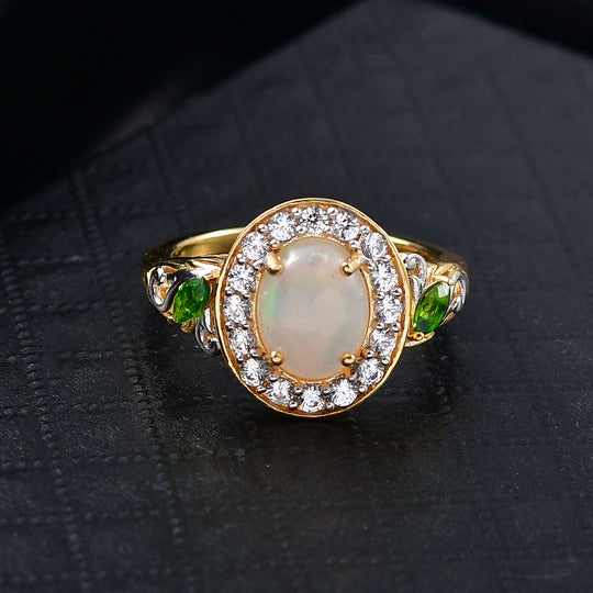 D'Joy Natürlicher, äthiopischer Welo Opal, Natürlicher Chromdiopsid Ring 925 Silber vergoldet (Größe 17.00) ca. 1,98 ct
