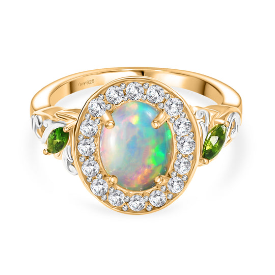 D'Joy Natürlicher, äthiopischer Welo Opal, Natürlicher Chromdiopsid Ring 925 Silber vergoldet (Größe 17.00) ca. 1,98 ct