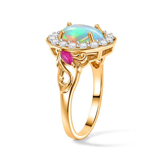 D'Joy Natürlicher, äthiopischer Welo Opal, Afrikanischer Rubin (Fissure gefüllt) Ring 925 Silber vergoldet (Größe 21.00) ca. 2,06 ct