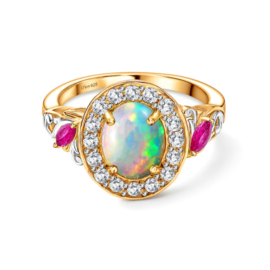 D'Joy Natürlicher, äthiopischer Welo Opal, Afrikanischer Rubin (Fissure gefüllt) Ring 925 Silber vergoldet (Größe 21.00) ca. 2,06 ct